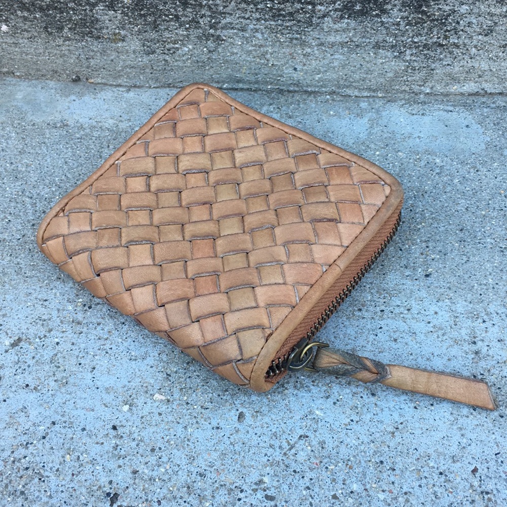Woven Leather Wallet Zip Around Bifold